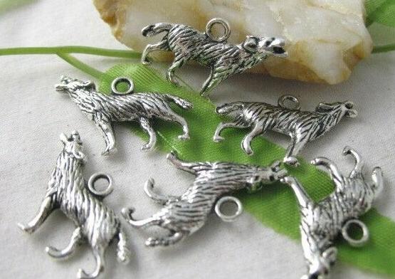 

200pcs Tibetan Silver Wolf Charms Pendants 25x16mm For European Fashion Men Women Jewelry Necklace Bracelet Earrings Friendship Gift, Bronze;silver