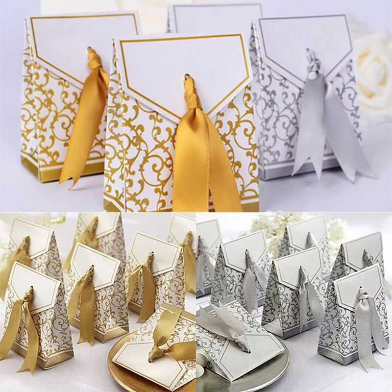 

Gold Box Gift Wrap Wedding Favor Bag Sweet Cake Gift Candy Paper Boxes Bags Anniversary Party Birthday Baby Shower Presents Box XD21476