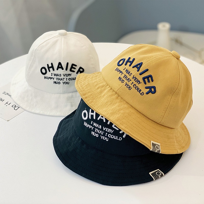

Baby Sun Cap Embroidery Letters Fisherman Hat Summer Baby Boys Hats, White