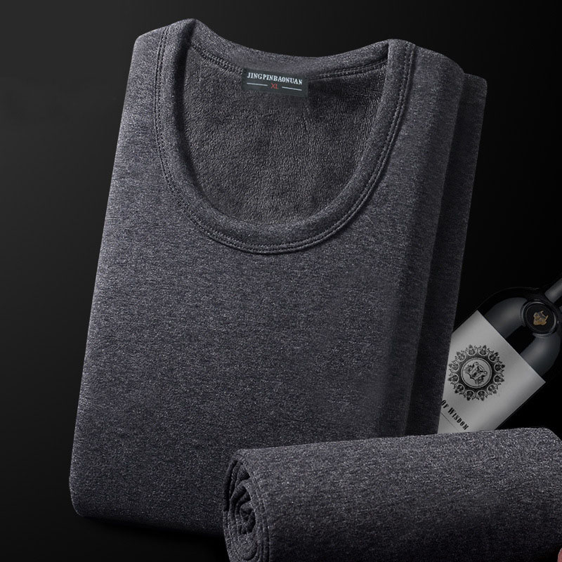 

HOT SALE New thermal underwear mens long johns men Autumn winter shirt+pants 2 piece set warm thick plus velvet size -XXXL, O-neck deep gray