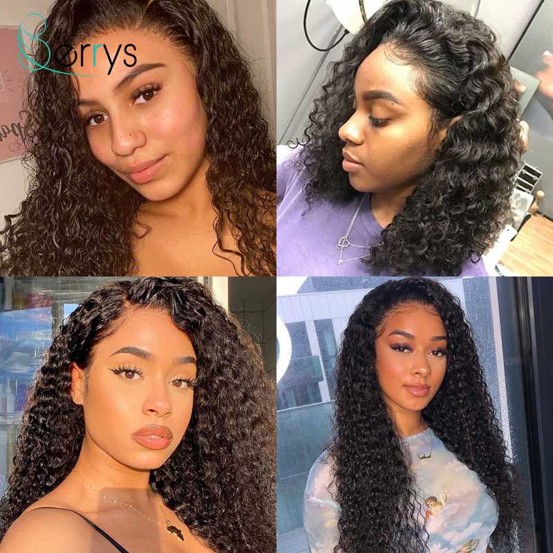 

Malaysian Curly Human Virgin Hair Wig Lace Frontal Wigs Deep Wave 13x4 Lace Front Wig Berryshair Transparent Black Women, Natural color