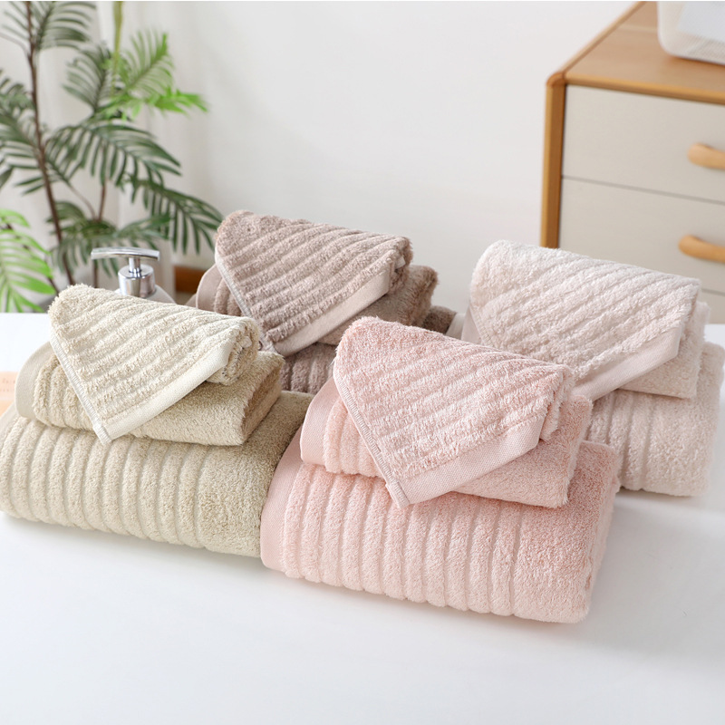 

Wave Pattern Bamboo Fiber Towel Bath Towel Three-piece Thickened Absorbent, As picture