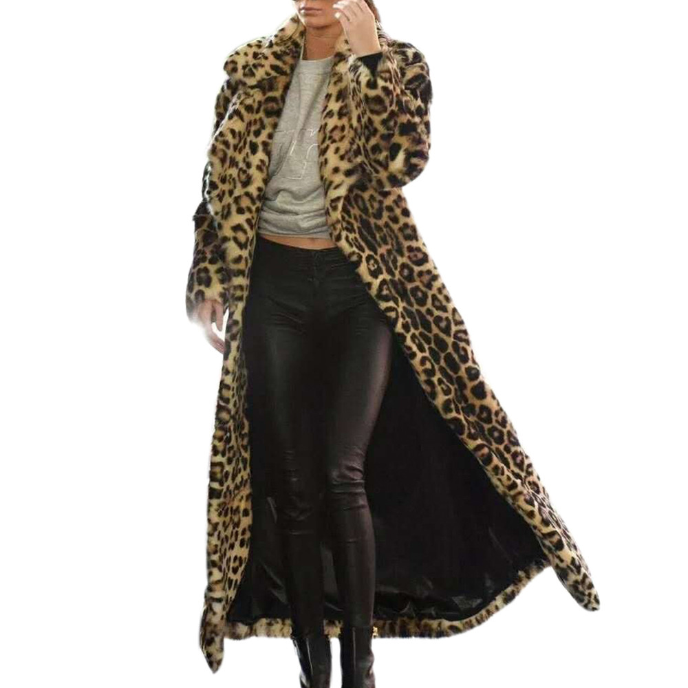 

2018 New Arrival concise style Women fashionsexy Leopard Print Outwear Warm Long Thick Fur Cotton Parka Slim Jacket Coat 40pNo17, Brown