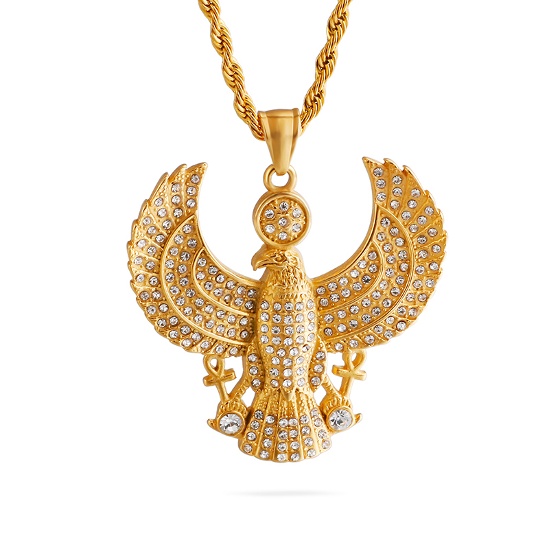 

Full Rhinestone Inlay Eagle Pendants Necklace New Men Hip Hop 316L Stainless Steel 18K Gold Plated Jewelry