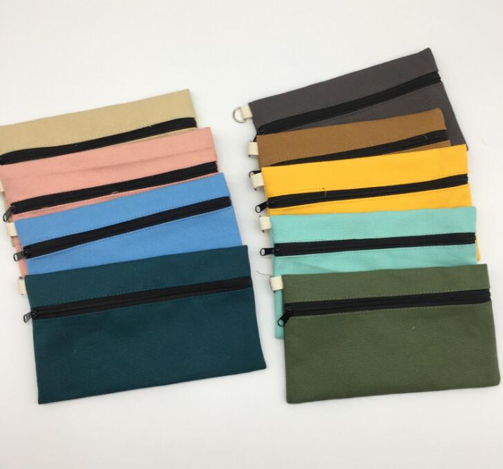 

DHL 50pcs 2020 Mix color canvas blank plain zipper Pencil pen bags without lining stationery cases Coin Purses