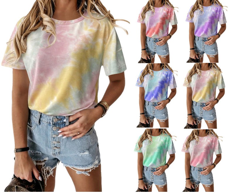 

Loose Casual Women Gradient Color Print Tshirt Short Sleeve Summer 2020 New Fashion Tie-dye Print Short T-Shirts Plus Size Shirt, Hy200518