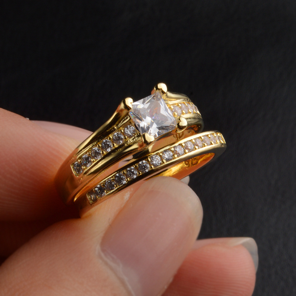 

2 Pieces Couple Rings 18k Yellow Gold Filled Promise Ring Womens Mens Ring Set Classic Style