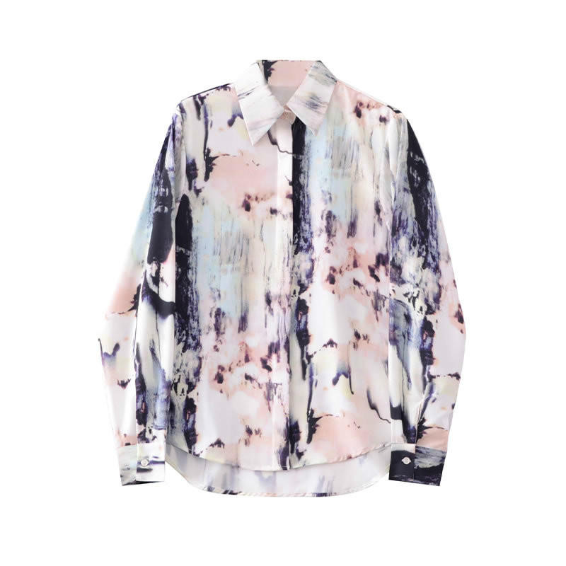 

loose Vintage Print Pattern Irregular Blouse Women Clothes 2020 Spring New Fashion Loose Chiffon Blouse Turn Down Collar Q0019, See picture q0019