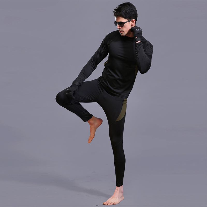 

Thermal long johns Underwear set MMA Tactics Tracksuit Men 2 Sets Compression Leggings Quick dry T-shirt long sleeve sportswear, Beige
