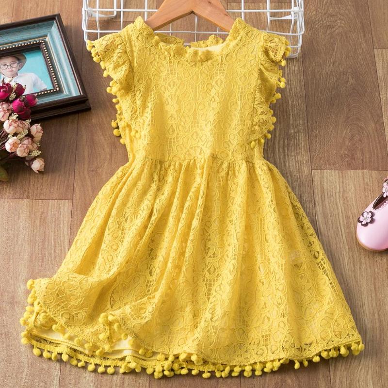 

Summer 3-8 Years Petal Sleeve Girls Dress Children Ruffles Candy Color Birthday Party Vestidos Kids Wedding Wear Casual Clothes, As picture