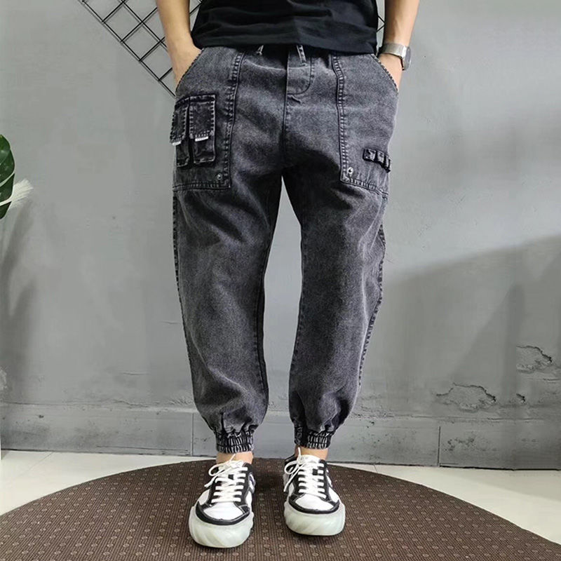 

Fashion Mens Hip Hop Harem Denim Pants Korean Style Loose Vintage Washed Cuffed Joggers Jeans Plus Size Male, Dark grey