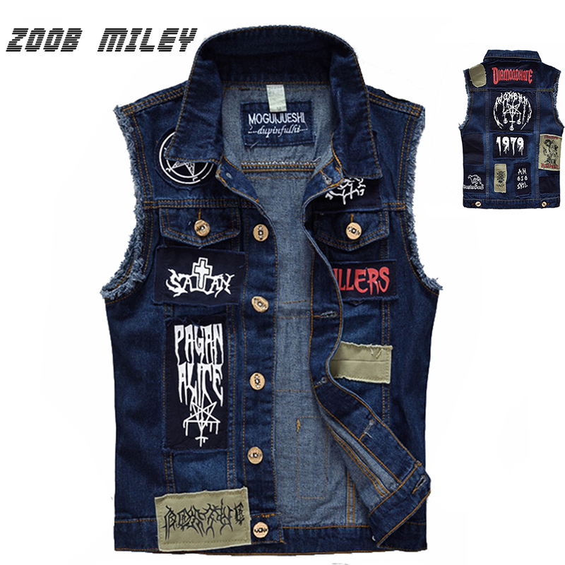 

Classic Vintage Men's Jeans Vest Sleeveless Jackets Fashion Patch Designs Punk Rock Style Ripped Cowboy Frayed Denim Vest Tanks, Mens denim vest
