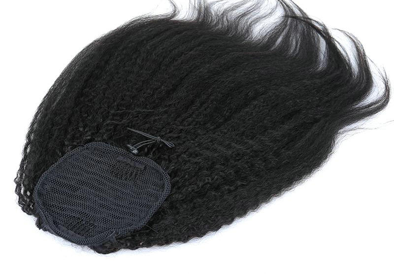 

Yaki Kinky Straight Human Hair Ponytail African american coarse yaki Puff pony tail Drawstring Clip in Hair Extensions