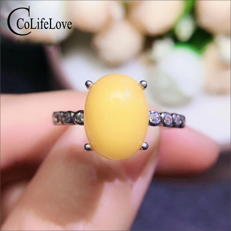 

CoLife Jewelry 100% Natural Amber Ring for Daily Wear 9*12mm Amber Silver Ring 925 Silver Jewelry Gift for Woman