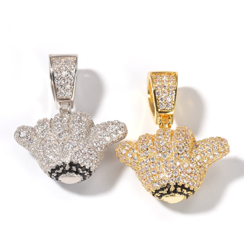 

Fashion Hip Hop Shaka Hand Sign Pendant Necklace Iced Out 3A Cubic Zircon 18K Gold Plated Stainless Steel Mens Necklace Fashion Jewelry Gift