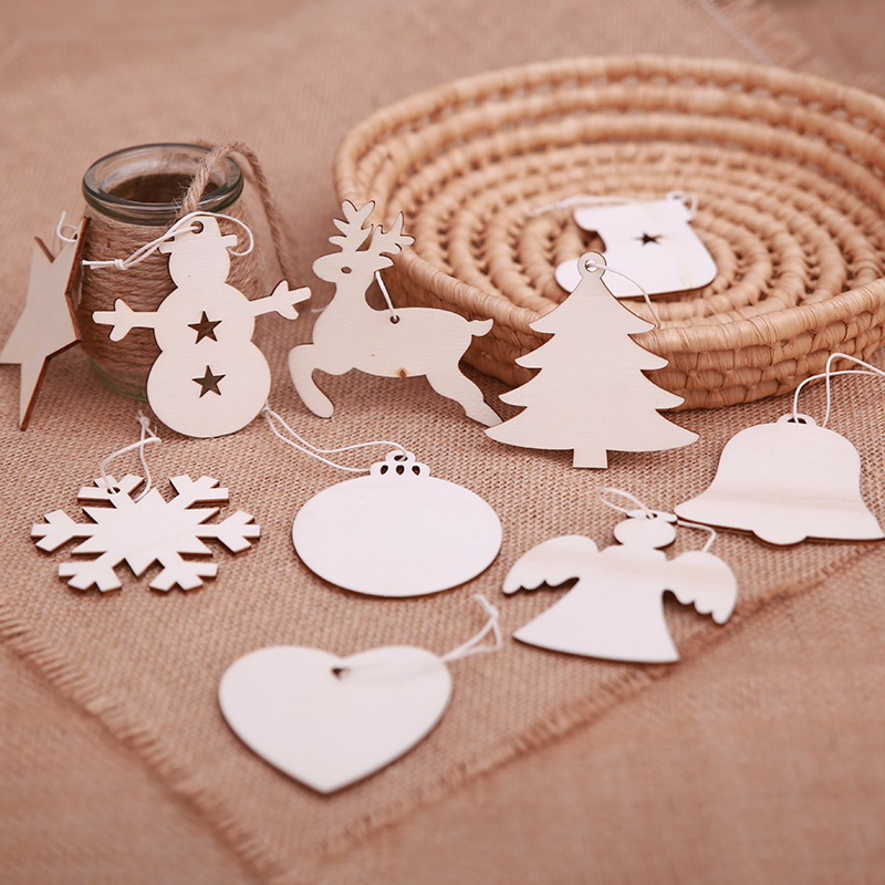 

10pcs/lot Snowflake Star Christmas Tree Hanging Wooden Ornaments Drop Pendants for home decoration 40%off