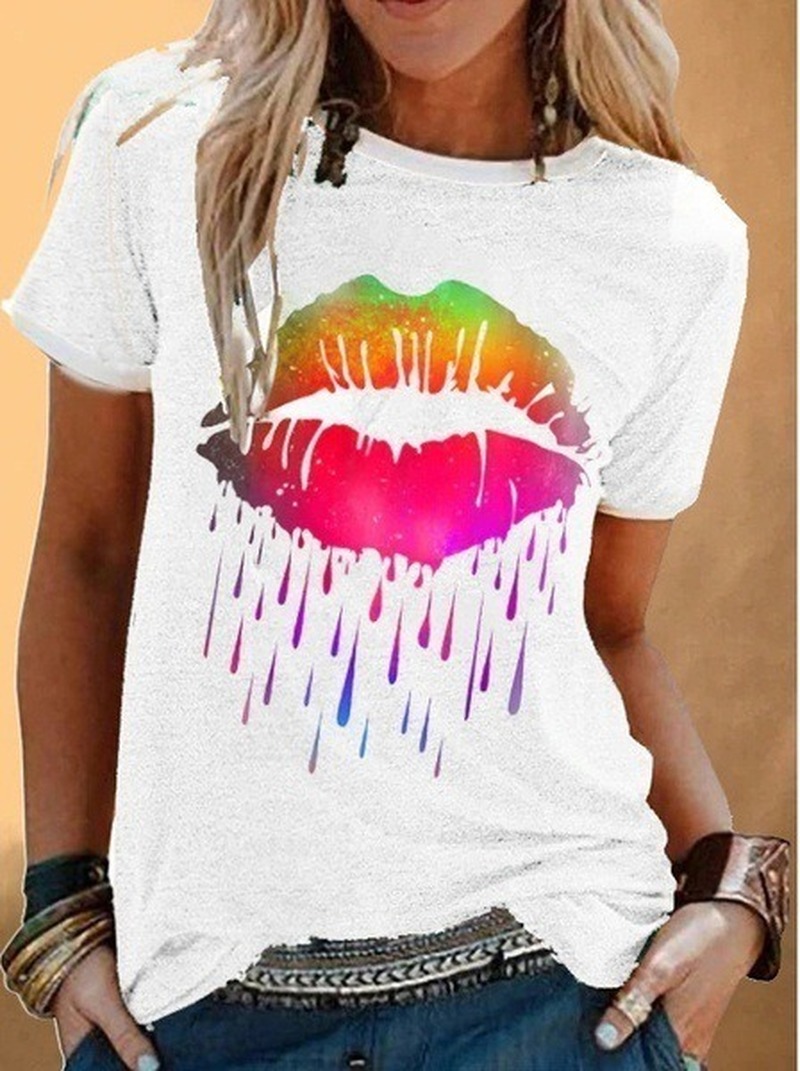 

QNPQYX Women T Shirts Lips Funny Print labios T-shirt Hipster Costume Women Tshirt Summer leopardo Lip Tee Shirt, A4