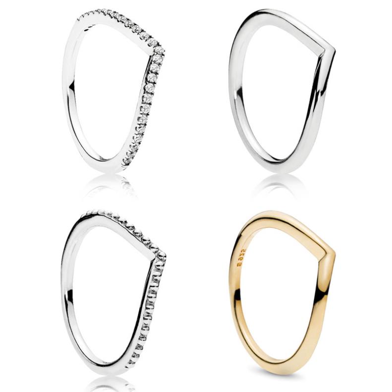 

Clear CZ Diamond water drop Wish Ring Set Original Box for Pan-dora 925 Sterling Silver Women Girls Wedding V-Shape couple Rings W174