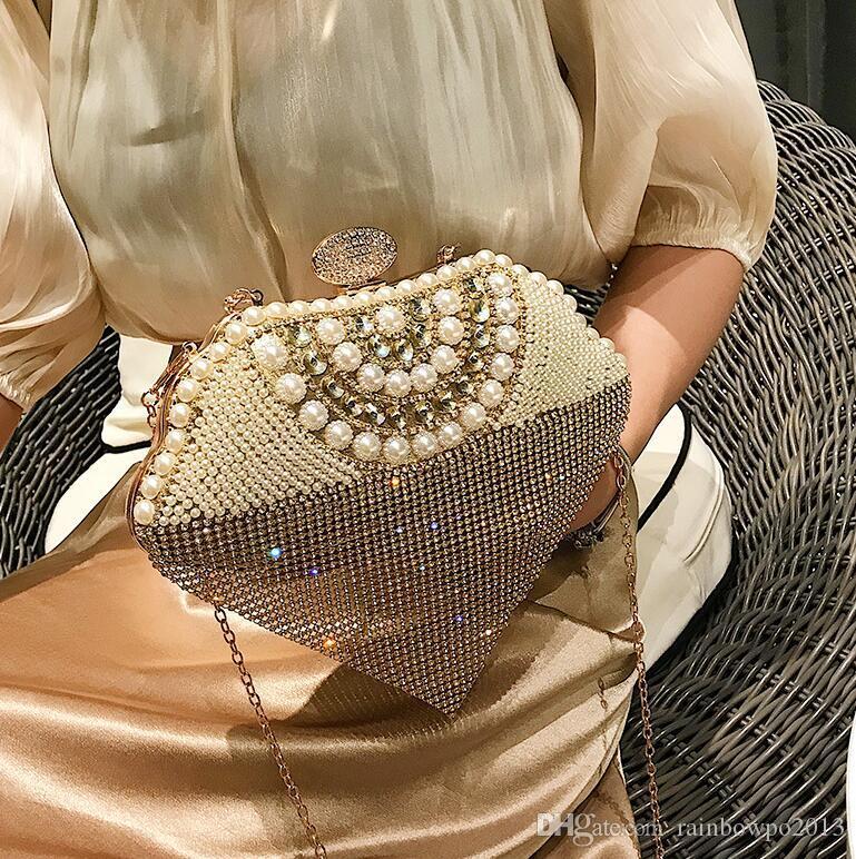 

factory wholesale brand women handbag summer new fashion pearl studded dinner shell bag foreign gas studded tassel handbag fashion chain bag