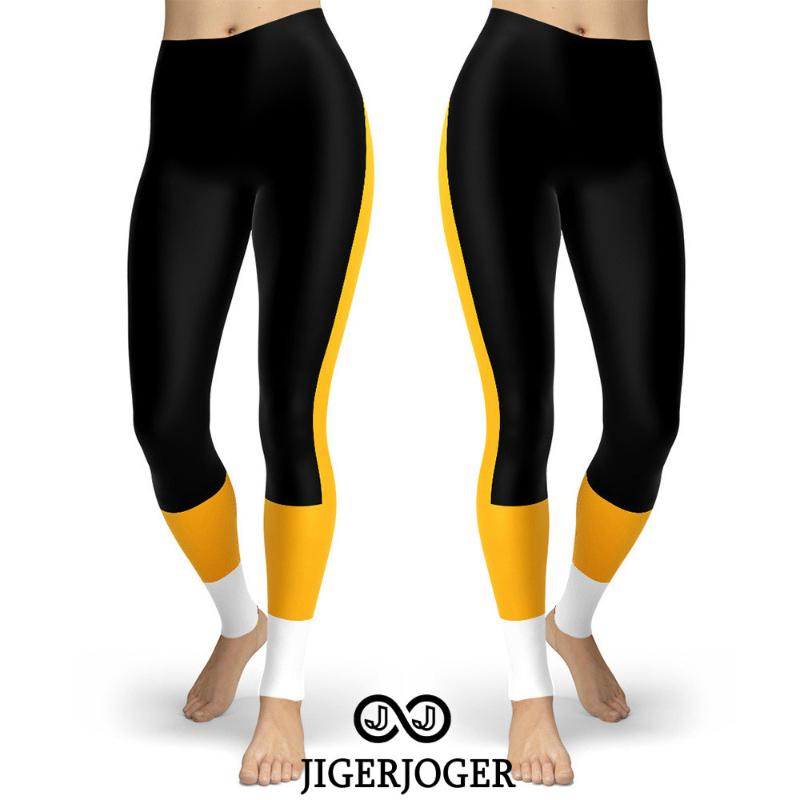 

JIGERJOGER Football Team Leggings 2020 New Baseball Hockey fan men leggings black yellow sports workout pants booty