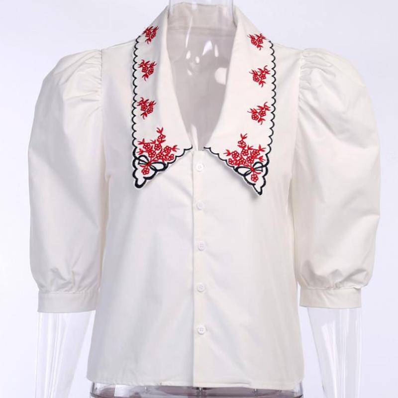 

Women Vintage Casual Puff Sleeve Smock Blouse Shirt Womens Floral Embroidery Chic White Top Retro Blusas Femininas Chemise Tops