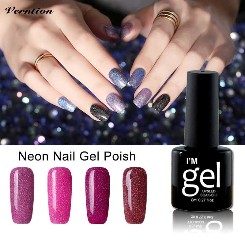 

Verntion UV Gel Nails Polish Glitter Neon Gel Polish Soak Off UV Nail Led Permanent Enamels Rainbow Nail Art Primer, Fs001