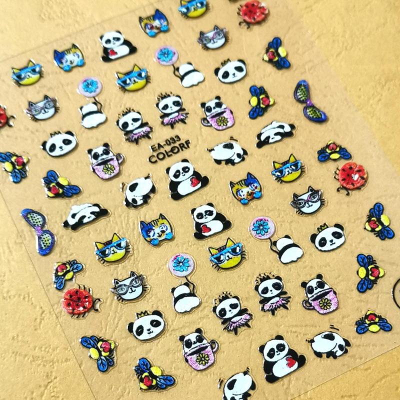 

Newest EA series 033 penda design 3d nail sticker back glue nail decals decoration for accessory