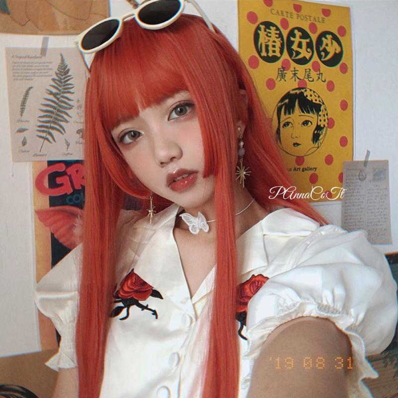 

AILIADE Cosplay hair wigs red with bangs straight long Synthetic Heat Resistant for Black Women African American lolita party, T1b/613