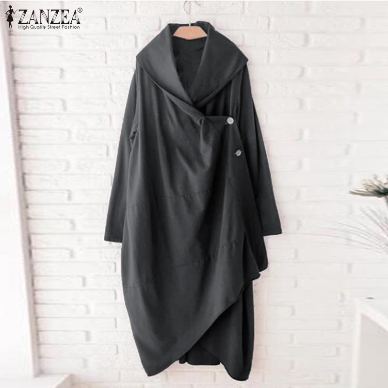 

Fashion Asymmetrical Tops Women's Thin Coats 2020 ZANZEA Casual Long Sleeve Lapel Blusas Female Button Cardigans Overcoats S-5XL, Black