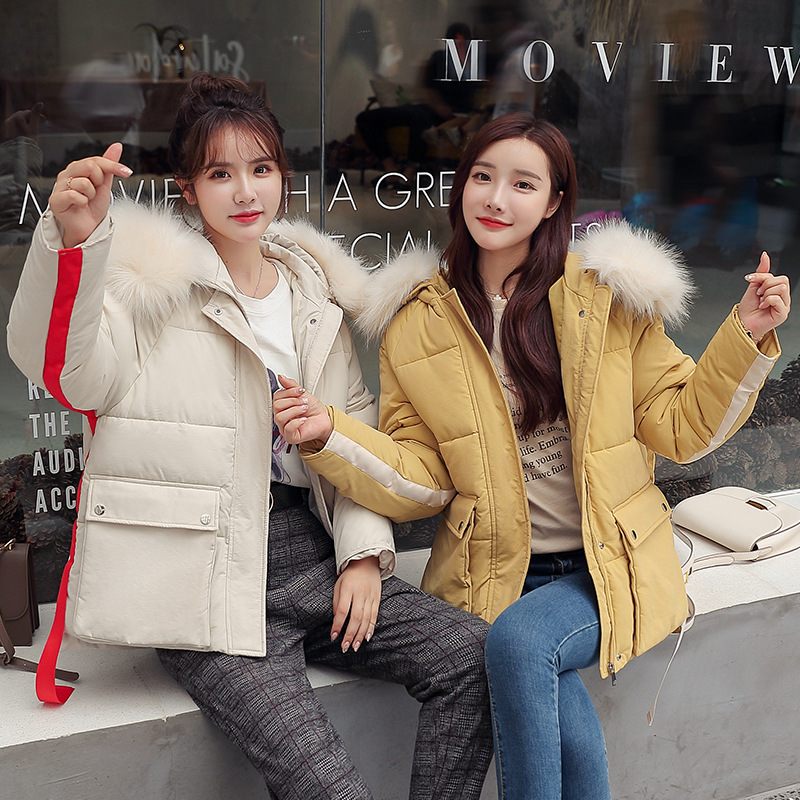 

Coat Women Winter 2019 New Fashion Thickening Loose Korean Coat Hooded Fur Collar Down Cotton Women's Park Woman's Jacket, White