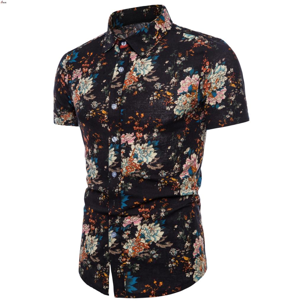 

2018 Fashion Mens Short Sleeve Hawaiian Shirt Summer Casual Floral Shirts For Men Brand Pattern Linen Plus Size -5XL, S6