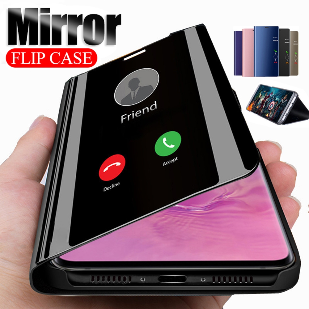 

Smart Mirror Flip Case For Samsung Galaxy S20 Plus S10 S9 S8 Plus S7 Edge Note 10 Stand book phone Cover fundas coque, Black