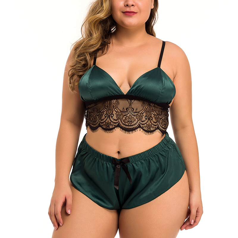 

Big Size pajamas for women Sexy Lace Top Shorts Women's Sexy underwear set, Green
