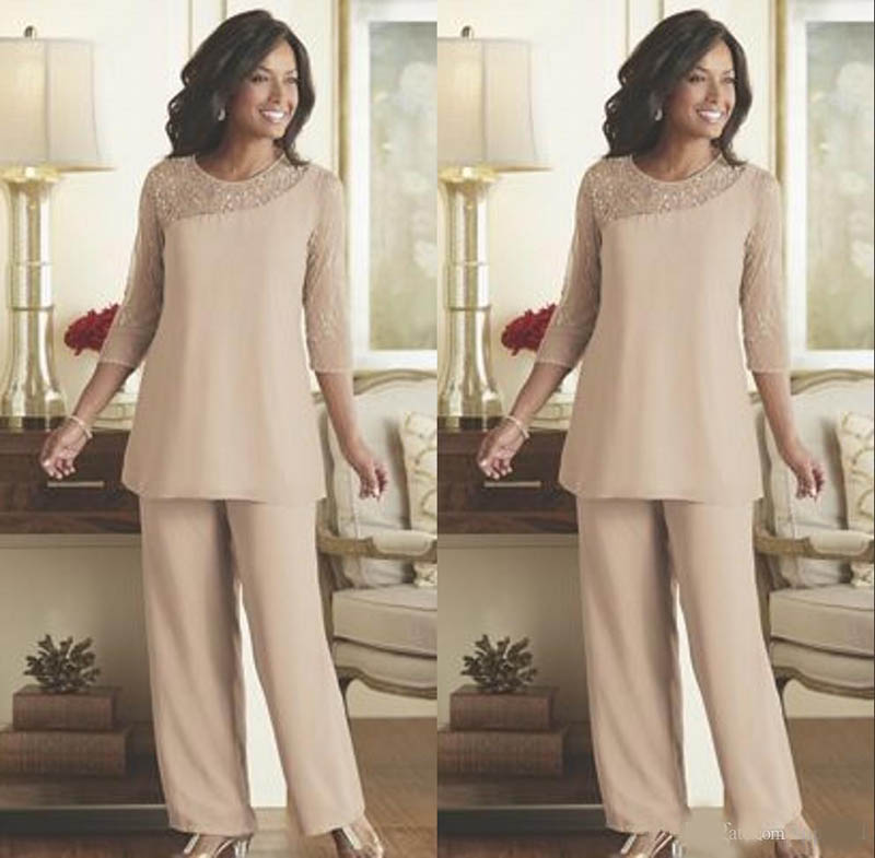Mother Of The Bride Groom Pant Suits Summer Spring Chiffon Custom Made Long Sleeves Plus Size Wedding Guest Wear Mother Dress-image-453537063