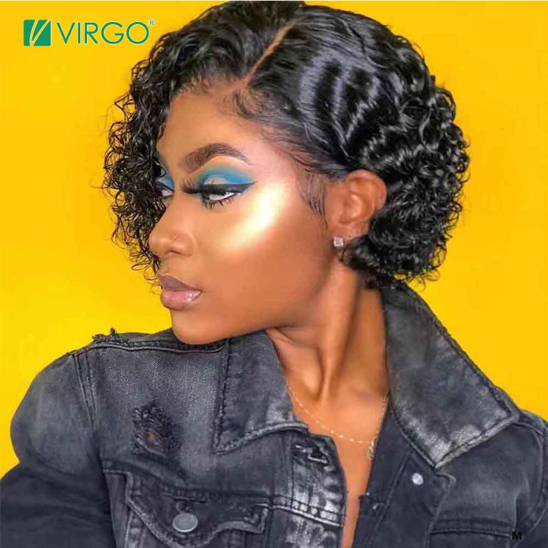 

Virgo Short Bob Wigs Curly Bob 13x6 Lace Front Wigs Lace Front Human Hair Pre-Plucked Bleached Knots 150% Density Remy Hair, As pic