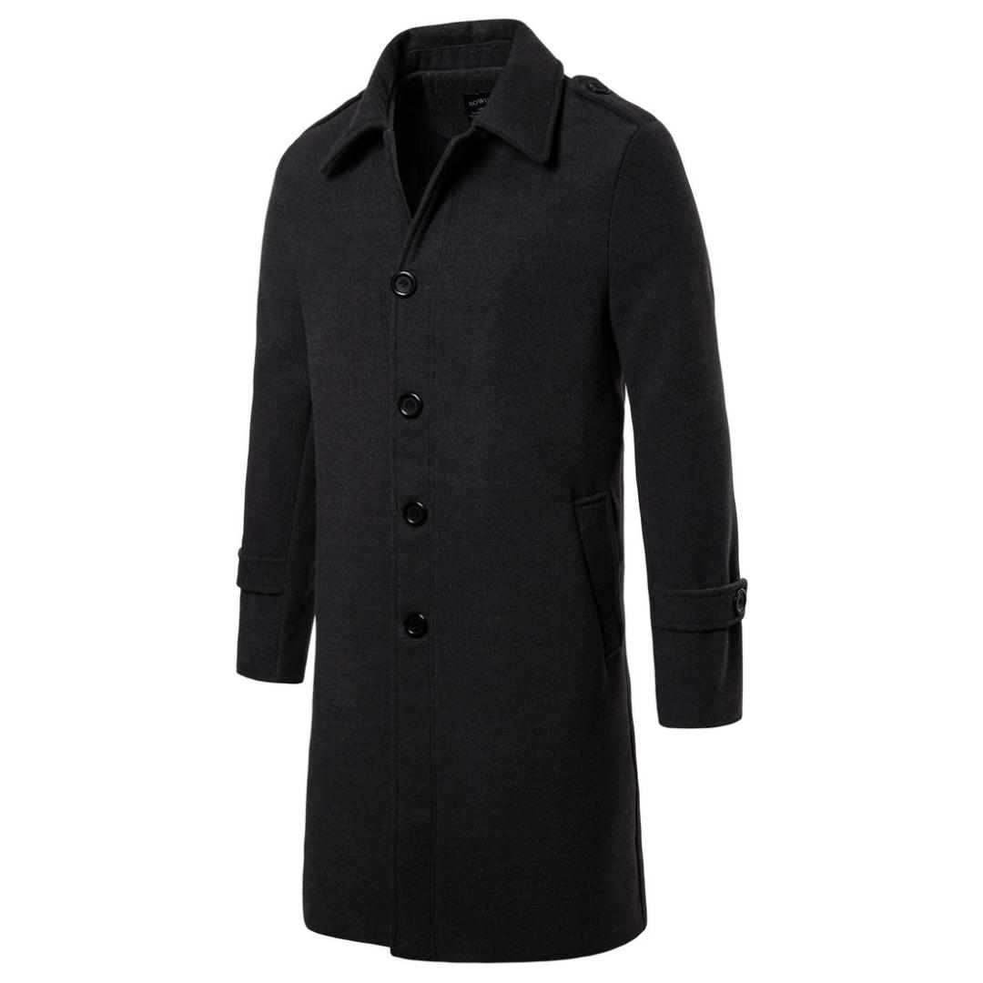 

Casual England Style Mens Long Coats 2018 Winter Fashion Warm Slim Wool Blend Coat and Jacket Turn Down Collar Solid Male Coats, Black