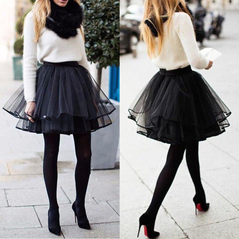 

2019 Short Skirts Womens High Quality Elastic Stretchy Solid Teen Layers Summer Womens Adult Tutu Skirt Pleated Mini Skirts, Black