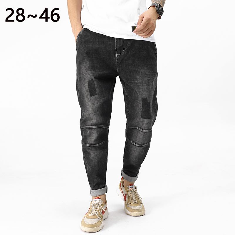 

Large size new fashion men's jeans brand hip hop autumn men's solid cotton straight tube loose vintage washed jeans streetwear, Blue