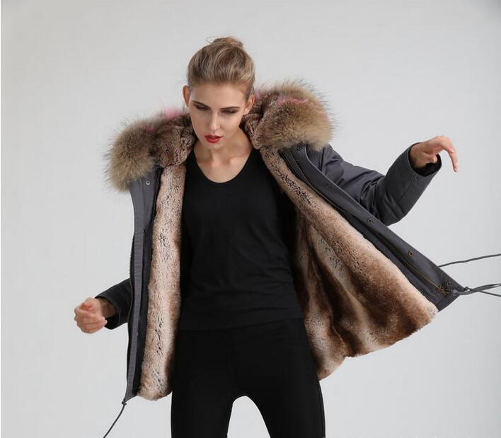

meifeng brand 2018 New listing fur jackets brown pink raccoon fur trim girl snow coats brown rabbit fur lining grey mini parkas, Black
