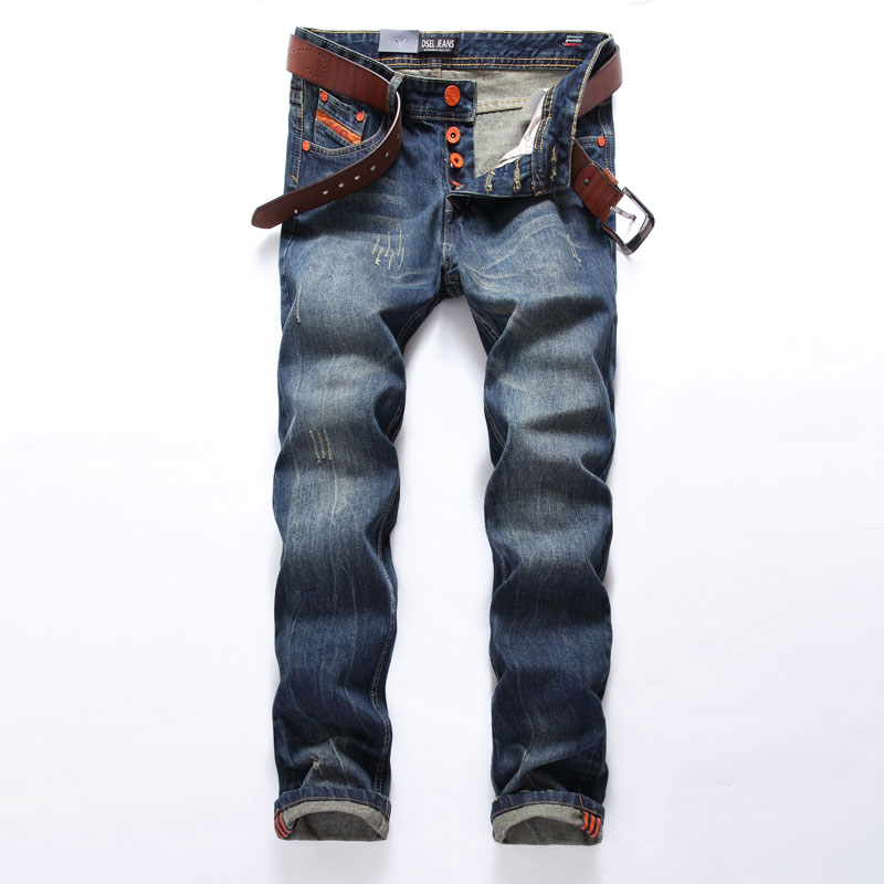 

Hot Sale Fashion Men Jeans Brand Straight Fit Ripped Jeans Italian Designer 100% Cotton Distressed Denim Homme, Blue
