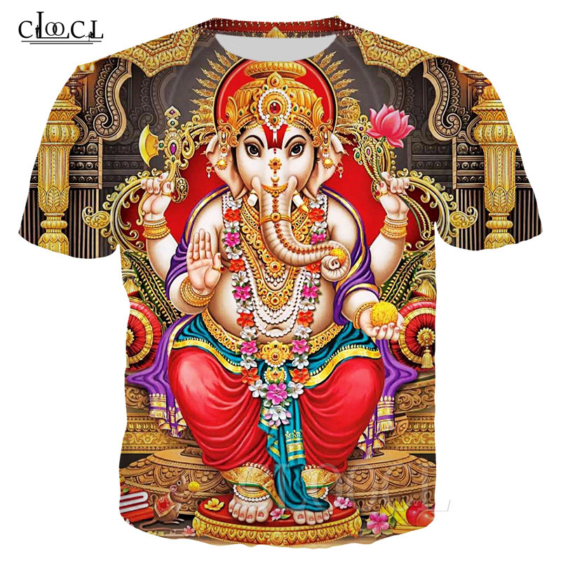 

2020 New Style Hinduism God Ganesha T-shirts Women Men 3D Print Short Sleeve Clothing Fashion Couples Tops Drop Shipping, T shirt 1