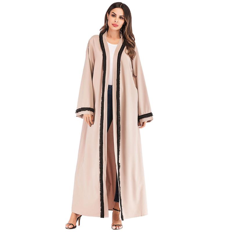 

lace patchwork cardigan abaya long sleeve maxi dress kaftan ramadan gown moroccan islamic muslim robe VKDR2173