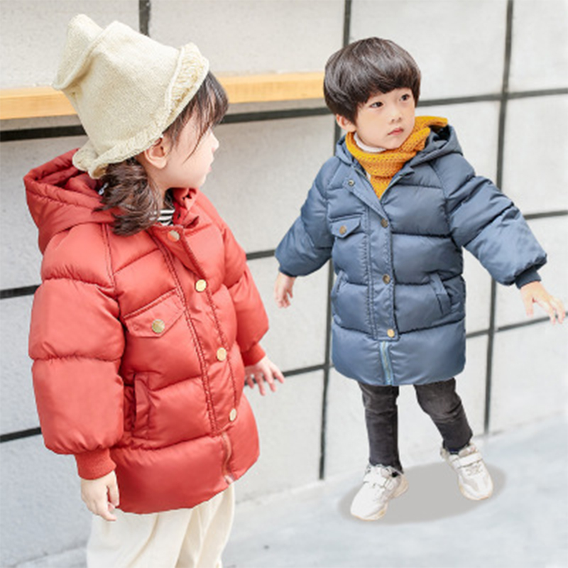 

Long Style Hooded Children Jacket Coat Thick Cotton Outdoor Warming Baby Overcoat Toddlers Down Cotton Windproof Clothing, Red