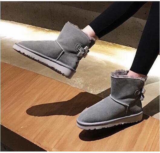 

Hot Sale- Double Diamonds Snow Boots Bow-knot Water Diamonds Crown Warm And Thick Cowhide Cotton Shoes, Black double diamonds