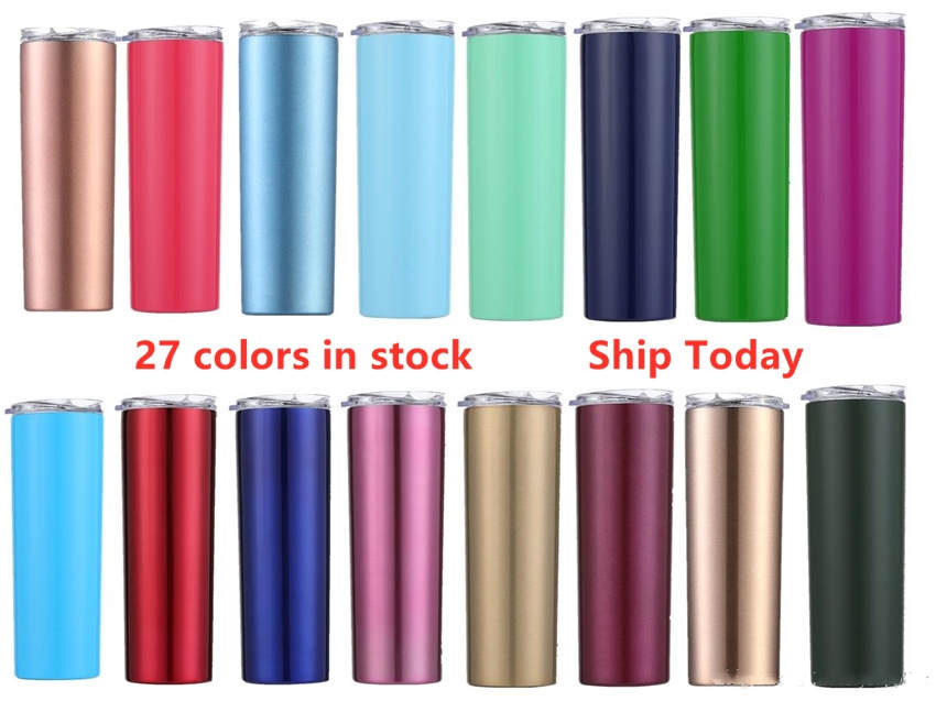 

promtion 20OZ Skinny Tumblers Stainless Steel Skinny Cup with lid Straw multicolor double wall vacuum insulation water bottles flask A07, Multi-color