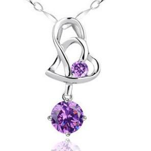 

925 Sterling Silver Pendant Necklace New Arrival Love Charm Crystal Heart Pendant Amethyst Necklace Jewelry Women Beauty ps0001