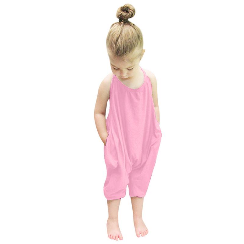 

2020 Summer Kids Toddler Baby Girls Sleeveless Straps Rompers Jumpsuit Piece Pants Infant Girls Cotton Playsuit Clothes Outfits