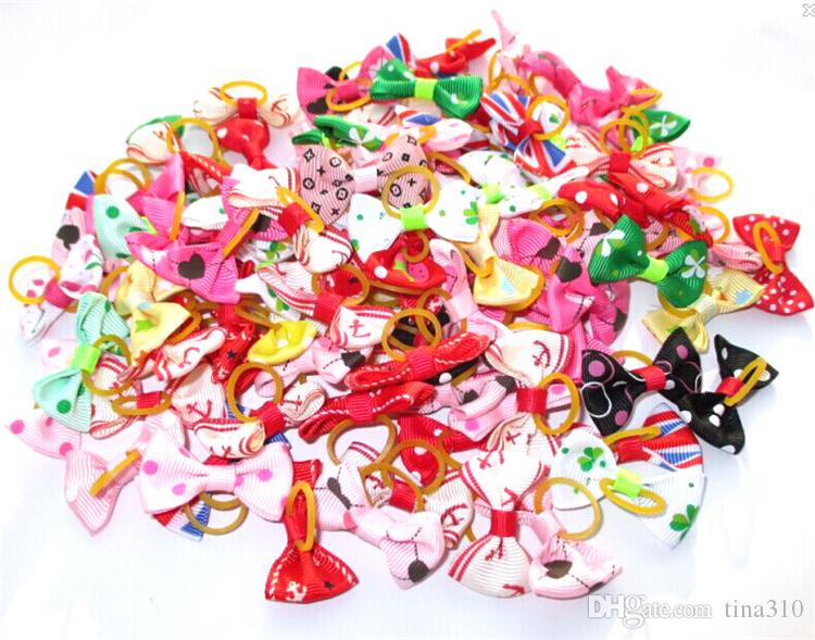 

Handmade Pets Grooming dog hair Accessories 300Pcs/lot Mixed Ribbon pet Hair Bow Dog Rubber Bands Hair Bows, Dogs Hairs Ornaments 2170