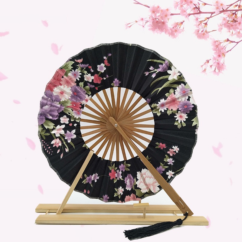 

50pcs Free Shipping Flower Pattern Round Windmill Bamboo Hand Pocket Fan Personalized Wedding Guests Gifts