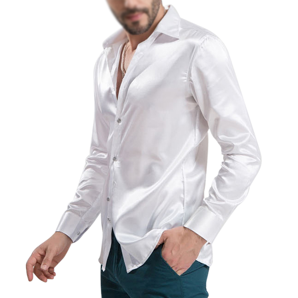 Mens White Silk Satin Dress Shirt Italian Design All Sizes S M L XL XXL 3XL 4XL